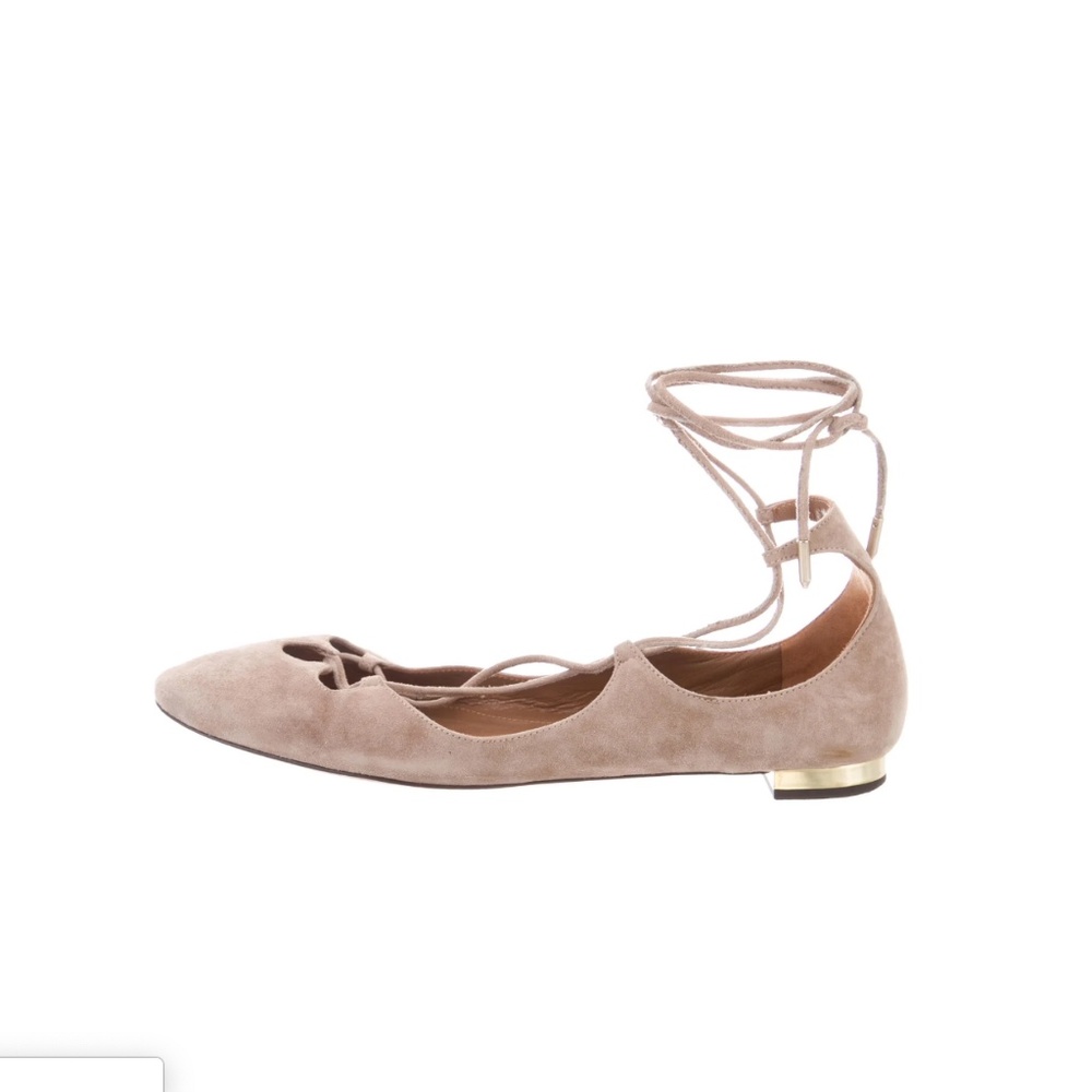 Aquazzura Nude Lace Up Suede Flats
